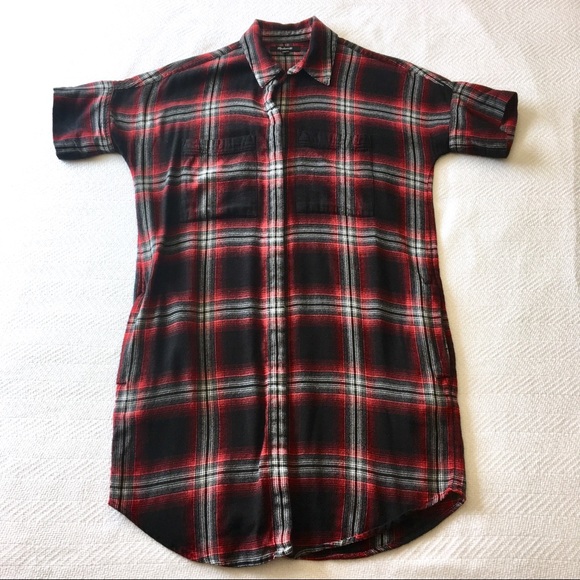 Madewell Grunge Plaid Shirtdress Sz XS -Red black - Picture 4 of 8